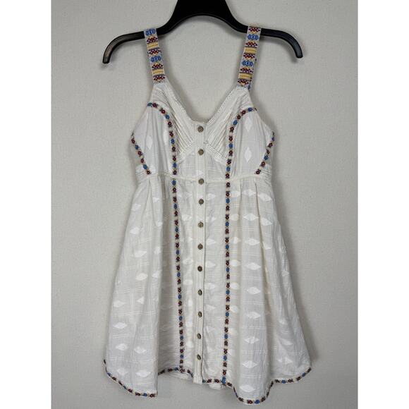 Free People Dresses & Skirts - Free People New Romantics XS Embroidered Mini Dress Ivory Cotton Lined Pockets